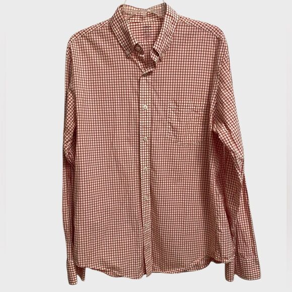 J. Crew Light Weight Button Down Shirt Men's Size L Slim Fit Check Red White - Picture 2 of 14